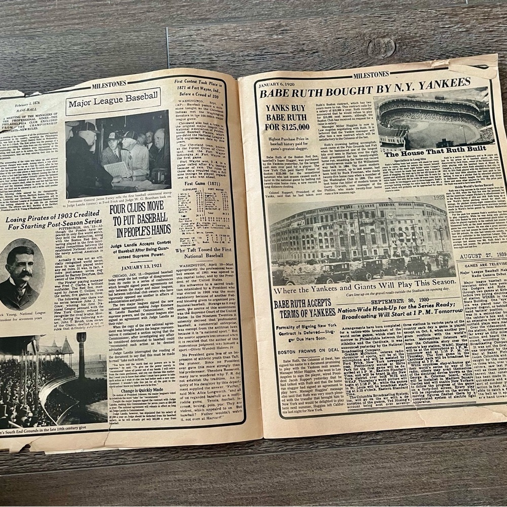Vintage Baseball History In Headlines Of Major League Newsprint 11/14 Inches - Picture 3 of 11